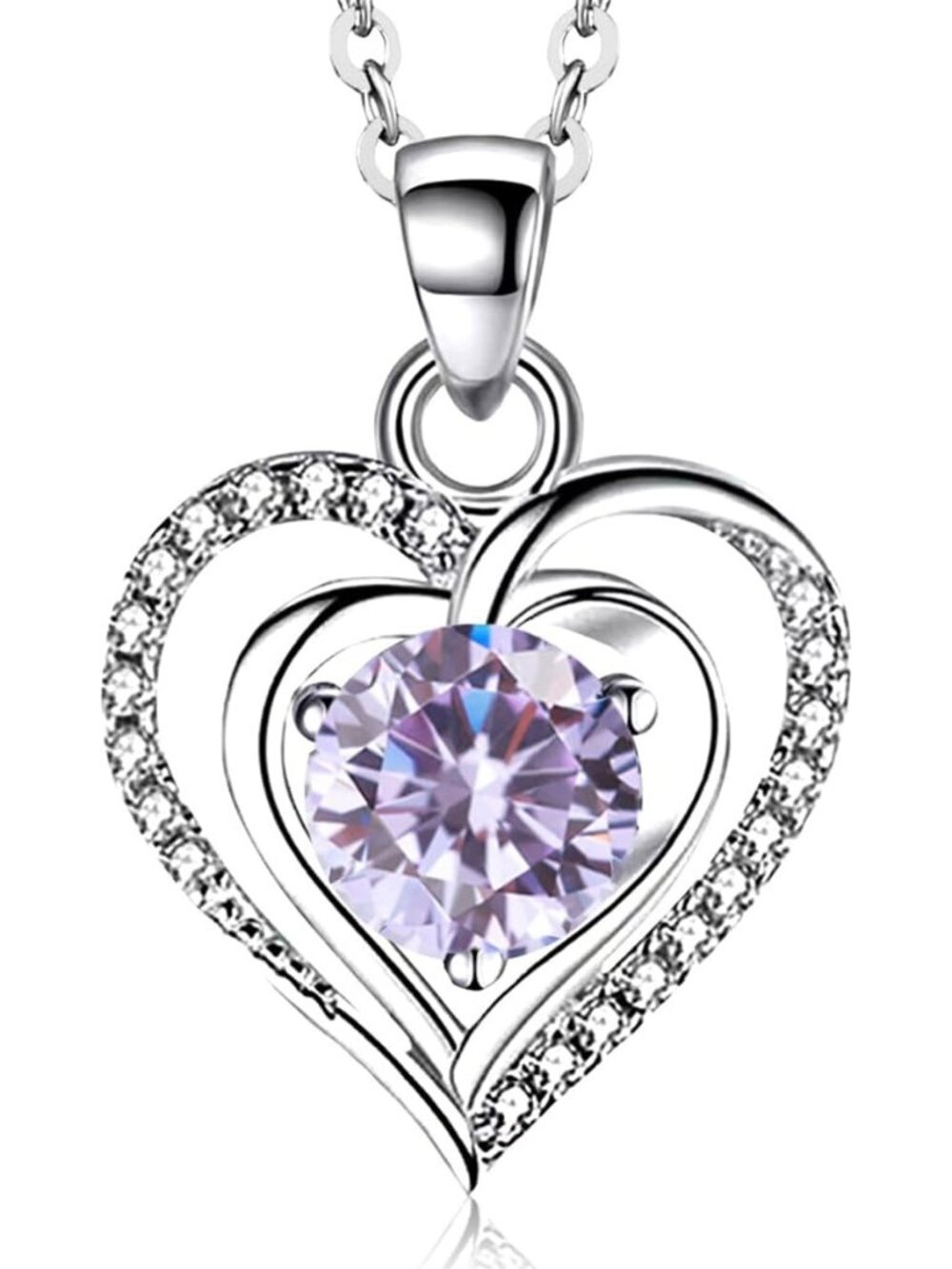 Women's Silver 5 925 Sterling Silver Zirconia Heart Birthstone Pendant Necklaces